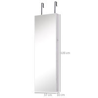HOMCOM Espejo Joyero Colgante de Pared o Puerta con LED 5 Estantes 2 Cajones Pequeños Espejo Armario Montado con Cerradura 37x120x10cm - details 2