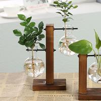 Terrario De Plantas Hidroponicas Vintage Jarrón De Flor Transparente Con Marco De Madera Vaso De Cristal Para Decoración De Hogar Y Bonsái En Mesas - details 8
