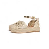 HLUNA - Sandalias Alpargatas con plataforma Diseño de Encaje Beige y Dorado Oro - Puntera cerrada talón cubierto con pulsera al tobillo de hebilla - fzf23-67 FZL24-33 FZL-008 - details 2