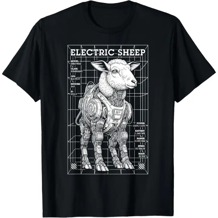 Camiseta unisex informal de cuello redondo, tejido de punto suave y cómodo, moda de verano, 100 % algodón, ligera elasticidad, corte regular.Electronic Sheep Cyberpunk Android Robot Science Fiction Game T-shirt - 1