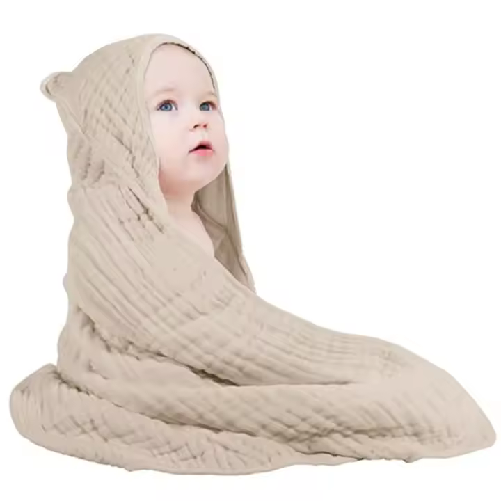 Toalla de baño con capucha de 6 capas, hilo de algodón para bebé, manta gruesa absorbente, toalla de baño para niños, artículos de tocador - 1