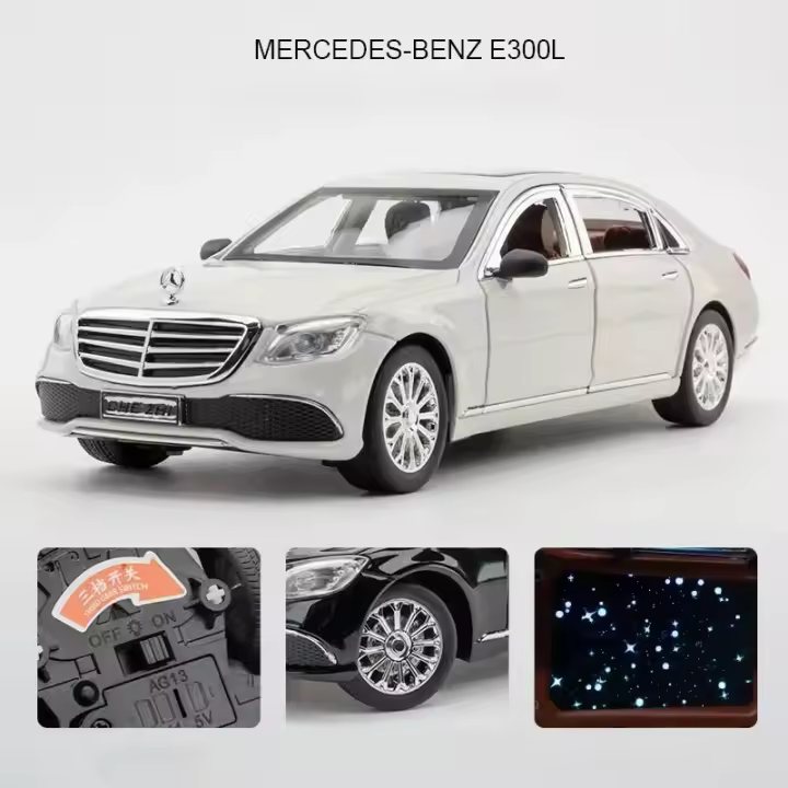 Coche De Colección BENZ E300 E-Class 1:24 Con Techo Estrellado Y Luz Modelo De Metal Sin Batería Para Niños Y Coleccionistas - 1