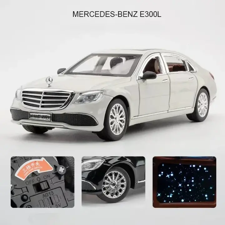 Coche De Colección BENZ E300 E-Class 1:24 Con Techo Estrellado Y Luz Modelo De Metal Sin Batería Para Niños Y Coleccionistas - 1