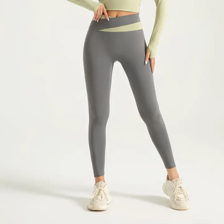 Pantalones de yoga con punto de cruz, cintura alta, levantamiento de cadera, modelado, fitness, correr, mallas deportivas - 1