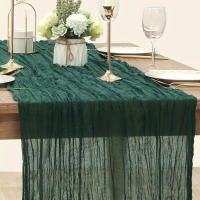1pc Corredor De Mesa Profundo Verde Gauze Cheesecloth Pleated Balinese Para Decoraciones De Boda Y Showers De Novia - details 0