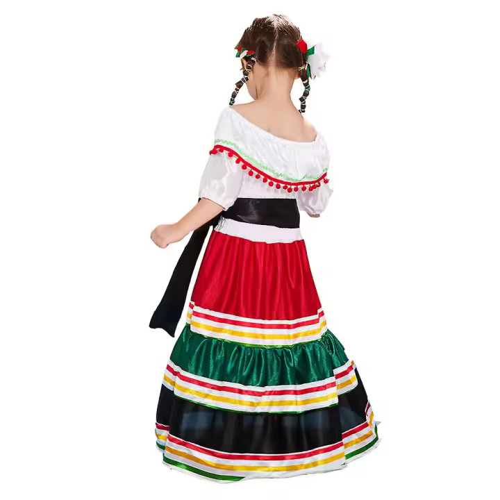 Vestido de juego del Día de los Muertos, vestido largo de niña pequeña mexicana para Halloween - 1