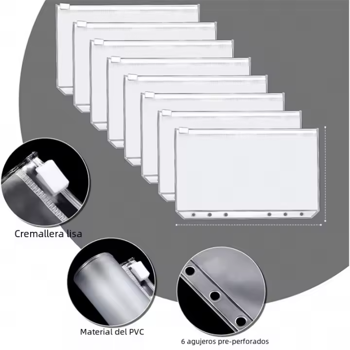 10pcs De Envolventes De Dinero A5 A6 A7 Con Cierre De Cremallera Y Bolsa De Anclaje Para Presupuesto PVC Para Archivación De Documentos - 1