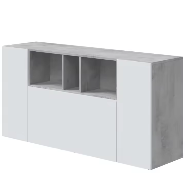 Mueble Aparador para Salón o Recibidor  Loira de 3 puertas en color Cemento y Blanco Artik 76x150x41 cm - 1