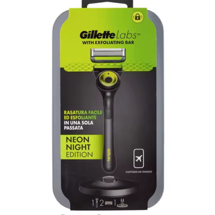 Gillette Labs Edición Neon Night Maquinilla de Afeitar para hombre + 2 Cuchillas de Repuesto Base Magnética y Estuche viaje - 1