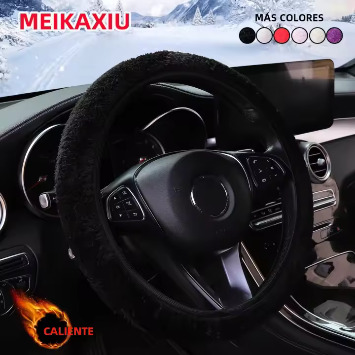 Cubierta De Volante Automotriz Negra De Peluche Corta Para Invierno Calentador De Manos Sin Anillo Interior Ajuste Para Volantes De 15 Pulgadas - 1
