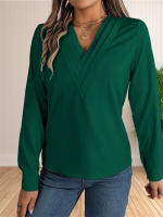 Blusa Elegante De Negocios Para Mujer Con Cuello En V Y Mangas Largas Vestido Trabajo Tops Casual De Poliéster Transpirable Para Otoño/Winter - details 16