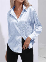 Camisa De Satén Para Mujer Con Cuello Band-collar Y Botones Manga Larga Leopardo Elegante Blusa Casual De Edad Media - details 9
