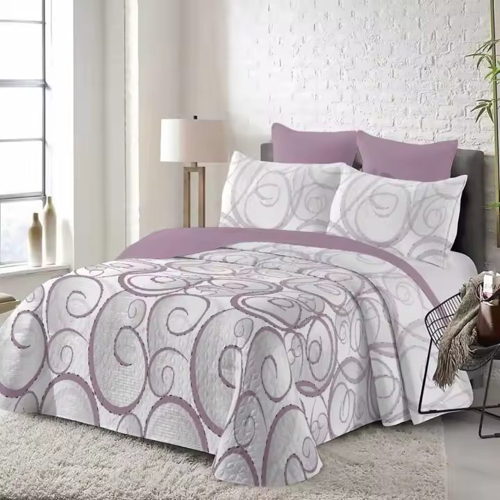 Juego de Cama (Colcha Reversible Geométrica + 2 Fundas) - Diseño Discreto de Lujo con Estampado Abstracto | Tejido Premium Antiarrugas, Ideal Estilos Modernos/Contemporáneos + Lavado Fácil - 1