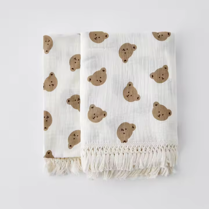 Mullidor De Oso Lindo Para Bebés En Algodón Muselina Tapete De Seda Para Recién Nacidos Estilo Rejilla Suave Y Transpirable Para Todo El Año Accesorios De Cama Para Bebés - 1
