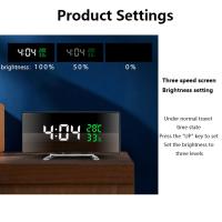 Reloj De Alarma Multifuncional Con Pantalla Curva LED Espejo Mostrador De Tiempo Temperatura Y Humedad DC De Inserción - details 11