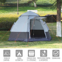 Outsunny Tienda de Campaña para 2-3 Personas Tienda de Camping Plegable con 2 Puertas Impermeable Anti-UV Palanca Automática y Bolsas para Senderismo Playa 260x260x150 cm Negro y Gris - details 3