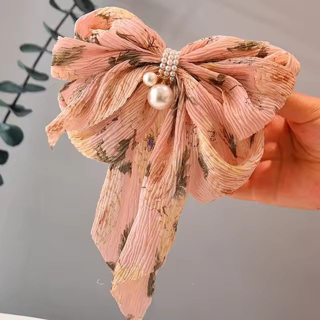 Grande Clip De Pelo Con Lazo Floral De Tela Estilo Coreano Accesorio Para Mujer Clip De Cabeza Trasera Con Diseño De Pato - 1