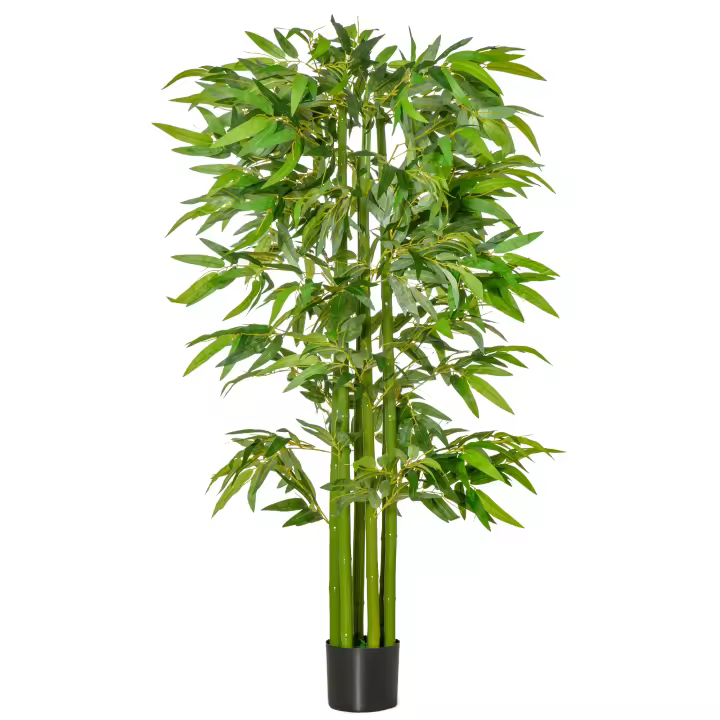 HOMCOM Árbol de Bambú Artificial 160 cm Planta Artificial con 975 Hojas y Maceta Planta Artificial Decorativa para Interior Hogar Salón Oficina Verde - 1