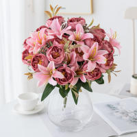 9 Ramas De Pekín Y Lirio Artificiales Para Boda Decoración Navideña Y Hogar Silken Peonía Y Lirio Combinación Para Arreglo De Novia Y Guirnalda De Navidad - details 3