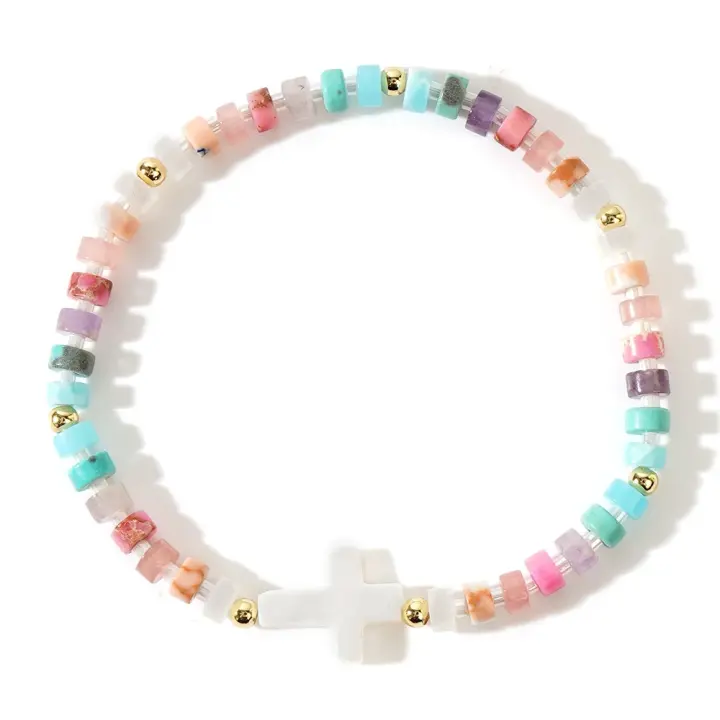 Pulsera Bohemia Para Mujer Con Concha Corazón De Melocotón Y Piedra Semi-preciosa Ajustable Regalo Diario Estilo Bohemio - 1