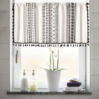 Cortina Bohemia Vintage Con Borlas Valance Corta Translúcida Para Cocina Sala De Estar Dormitorio Con Bolsillo Para Rodillo - details 4