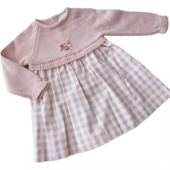 pangasa 1402500 Vestido mexcal de punto y tela de cuadros en color rosa made in spain - 1