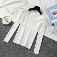 Suéter Zoki Para Mujer De Manga Larga Cuello En V Estilo Básico Casual Otoño Invierno Suave Elástico Solido Ajustado - details 11