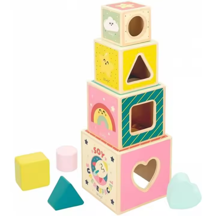 Torre Cubos de Madera apilables Mr Wonderful WOOMAX de Color Baby - 1