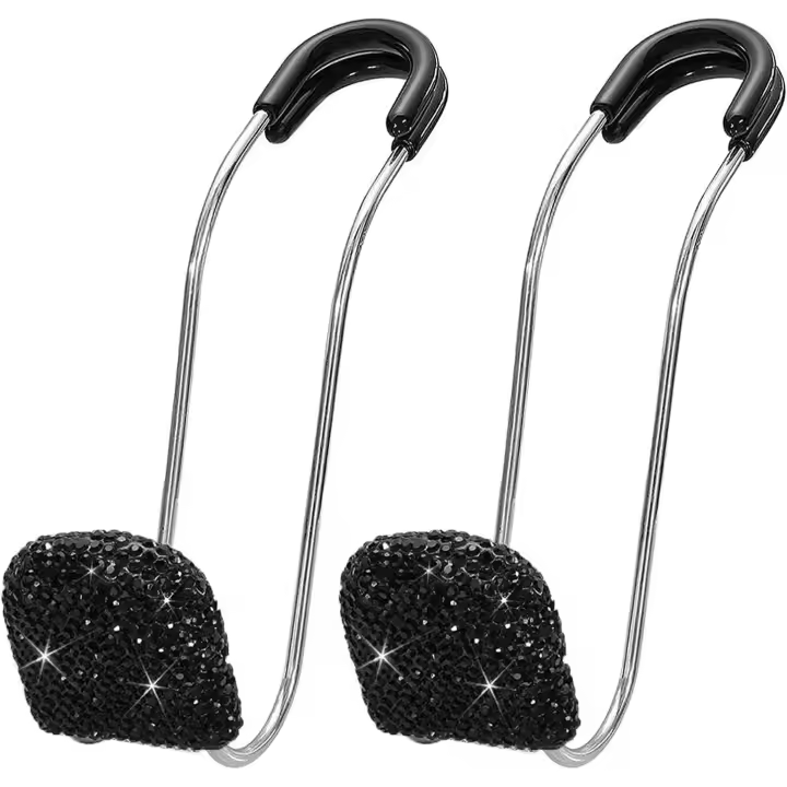 Ganchos para reposacabezas de asiento de coche con brillantes, soporte para monedero de coche con diamantes de imitación, organizador de ganchos para coche con brillantes, paquete de 2 - 1