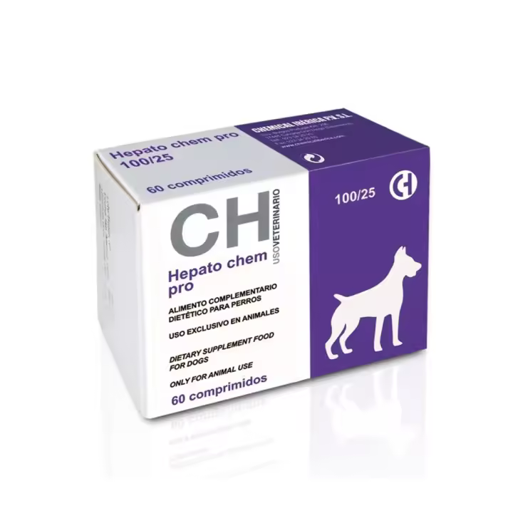 Hepato Chem Pro 100/25 60 comprimidos suplemento hepático para perros de razas pequeñas Chemical Ibérica - 1