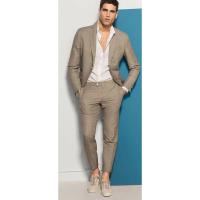 Traje Elegante Para Hombre Con Notch Lapel Cierre Único Casual Slim Moda Oficina Negocios Formal 2 Piezas Material COTTON Lino POLYESTER Lana - details 2