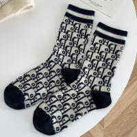 Calcetines De Lana Kuwa Para Mujer De Tendencia Invierno Con Patrón Monograma Y Color Sólido Calcetines De Media Caña Gruesos Transpirables - details 4