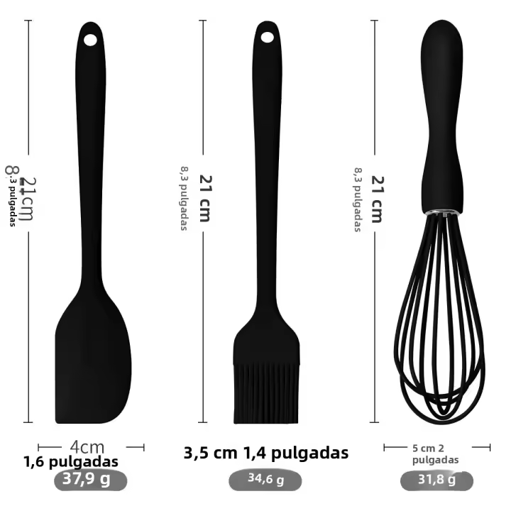 Set De 3 Piezas Para Hornear Herramientas De Cocina De Silicona Resistente Al Calor Espátula Para Crema Batidor De Huevo Cepillo De Grasa Para Pastelería Y Repostería - 1