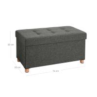Baúl tapizado capitoné, taburete de almacenamiento textil con asiento acolchado, patas de madera maciza y tapa, gris oscuro - details 12