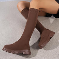Botas Largas Tejidas Para Mujer Con Suela Gruesa Moda Calcetines Elásticos Tobilleras Cuadrado Bajo Tacones Botas De Mujer 2024 - details 5