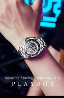 Reloj De Moda PLAYBOY Para Hombres Acero Inoxidable Automático Mecánico Reloj De Mano Con Numeros Romanos Resistente Al Choque Y Luz - details 4