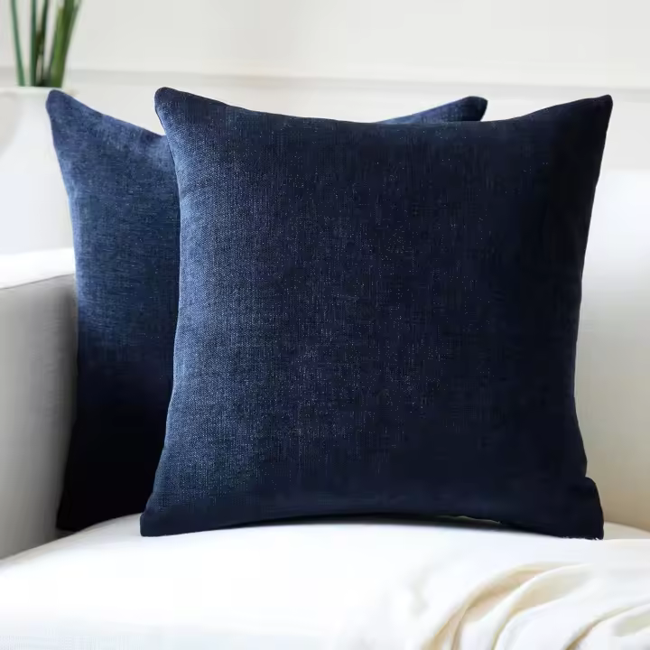 Chenille Cushion Covers Set of 2 | Navy Blue - (16"x16") (40x40 cm) | Decorative Accent Square Throw Pillow Cases For Couch, Home Decor, Sofa - 1