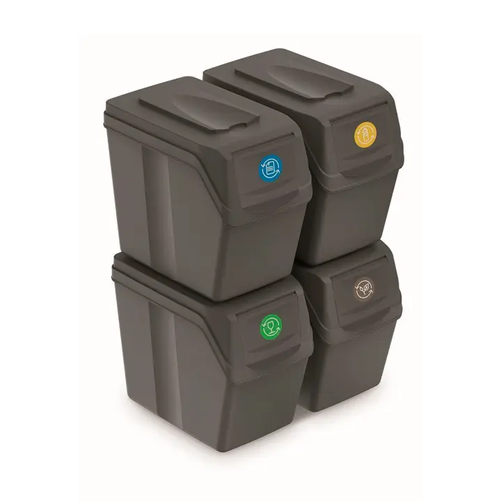 Juego de 4 cubos de reciclaje 80L PROSPERPLAST Sortibox de plastico en color gris - 1