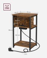 Mesa auxiliar multifuncional con 2 enchufes y 2 puertos usb, para sala de estar y dormitorio, marrón rústico y negro - 30x34x58 cm - details 1