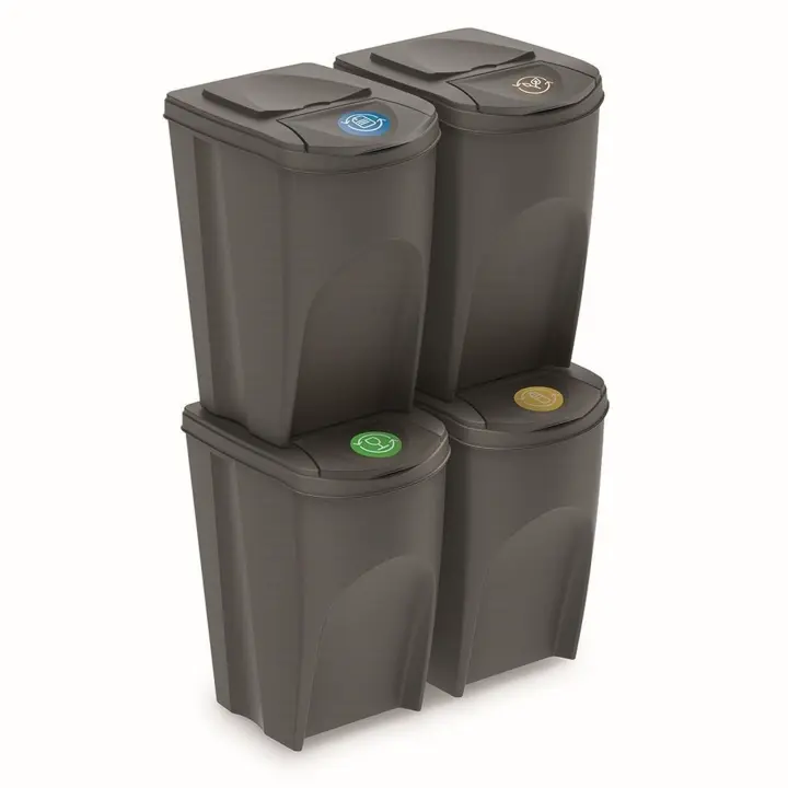 Juego de 4 cubos de reciclaje 140L PROSPERPLAST  Sortibox de plastico en color gris - 1