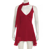 Vestido Vintage A-Line Irregular De Mujer Con Halter Y Malla Sin Mangas De Spaghetti Estilo Chic Para Fiestas Y Calle Moda Sexy Y Club - details 5