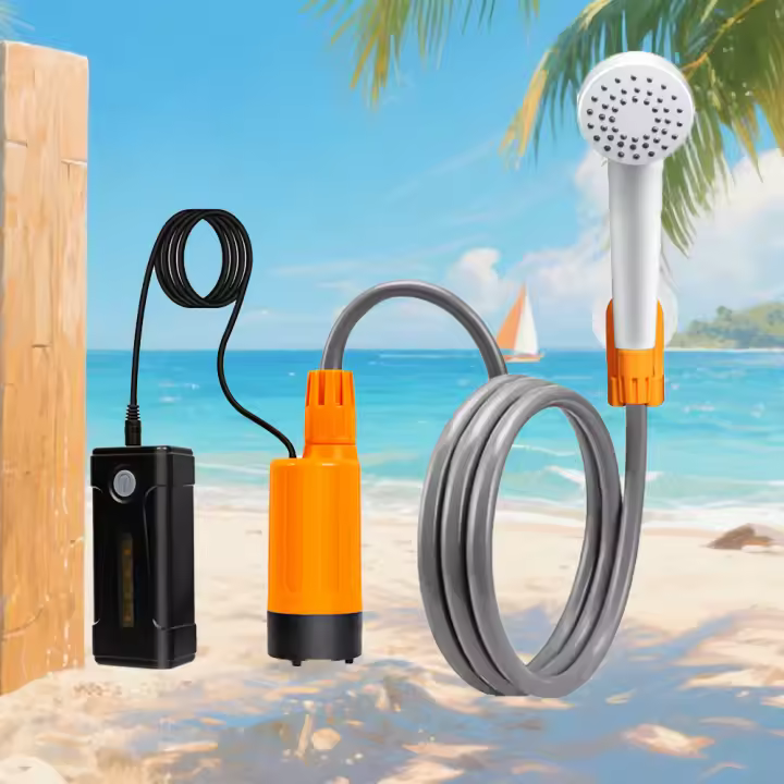 Kit de Ducha Outdoor con Luz LED Potente - IP7 Impermeable, Batería Recargable Magnética, 2 Velocidades, Tubo de 1.8M, para uso en camping y playa - 1