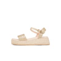 HLUNA - Sandalias de cuña baja Esparto con tira simple en color metalizado dorado y plateado - Destalonado con pulsera al tobillo con hebilla - FZF23-10 - details 4