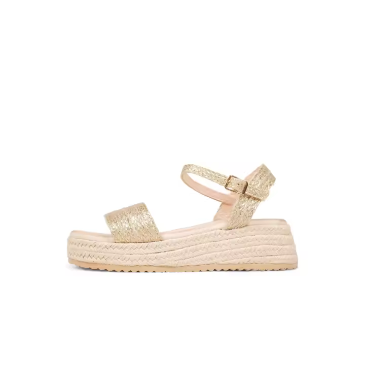 HLUNA - Sandalias de cuña baja Esparto con tira simple en color metalizado dorado y plateado - Destalonado con pulsera al tobillo con hebilla - FZF23-10 - 1