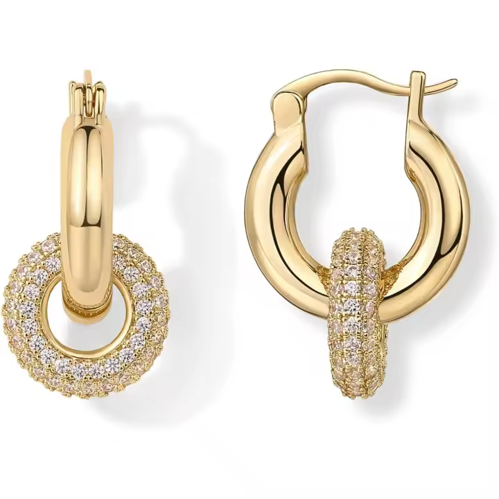 Pendientes de Ao y Huggie convertibles chapados en oro de 14 Quilates-Pendientes de Gota de zirconia cúbica CZ para Mujer Oro Amarillo - 1