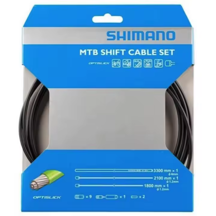 SHIMANO | Cables Y Fundas De Cambio Optislick Mtb - Juego de cables y fundas para tu bici de BTT / MTB.
El kit incluye:
1 x Cable de cambio 1.2 mms x 2100 mms de acero inoxidable con revestimiento de - 1