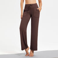 Pantalones de yoga nude para mujer,wide-leg pants high waist drape straight casual trousers drawstring pocket sports flared pants ropa deportiva mujer - details 1