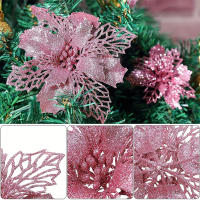 Adornos De Navidad 5/10Pcs Flor Plateada Brillante Para Decoración De Árbol Y Hogar Tamaño 11/16cm Ornaments De Año Nuevo Xmas - details 7