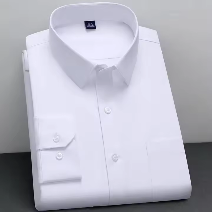 Camisa De Moda BAMBOOPLE Antirroto Clásica Sólida Para Negocios Casuales Suave No Tejida De Poliéster Y Spandex Manga Larga Para Hombres - 1