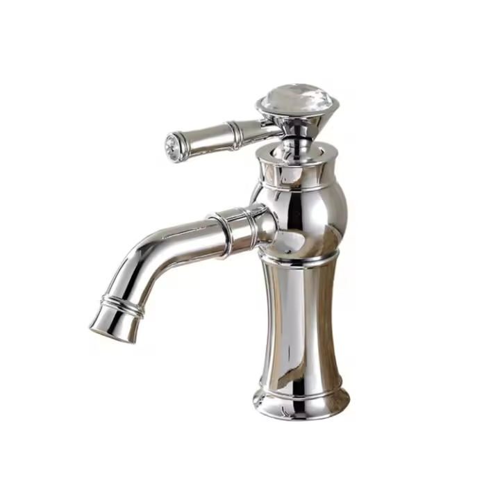 Grifo de galvanoplastia de Cobre, Grifo para lavabo de bañolavabo del Baño lavabo frío y Caliente (Bajo) - 1